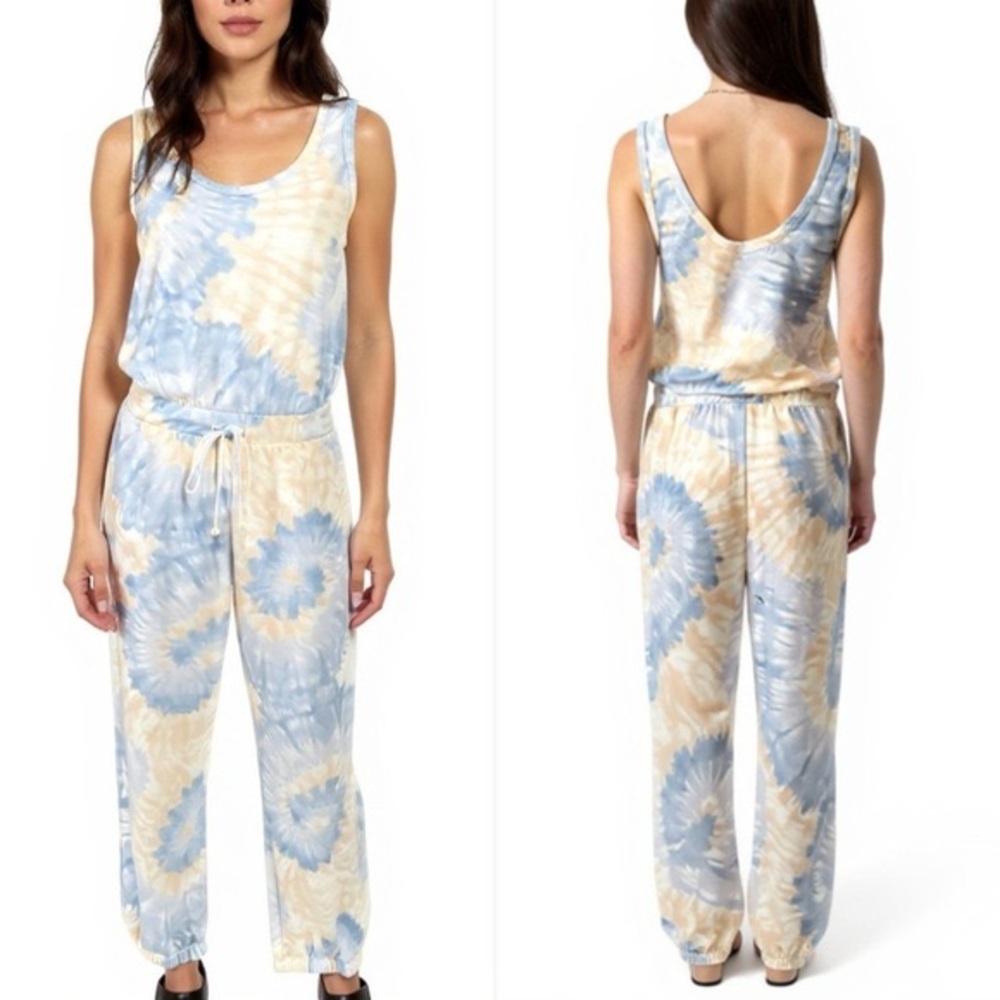NWOT Anthropologie Maronie Blue and Cream Tie-Dye Jumpsuit Sz SMALL